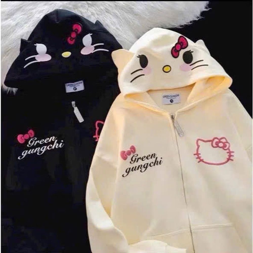 áo khoác in 2 kitty nón và thân , chất nỉ dày mịn