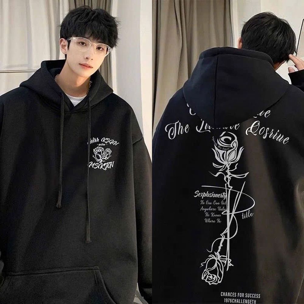 Áo hoodie in hoa hồng chất nỉ dày mịn freesize form rộng unisex