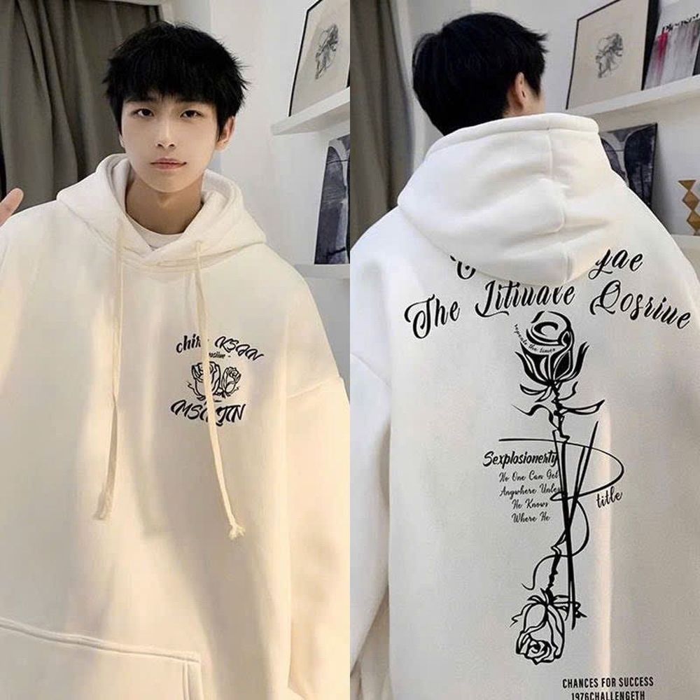 Áo hoodie in hoa hồng chất nỉ dày mịn freesize form rộng unisex