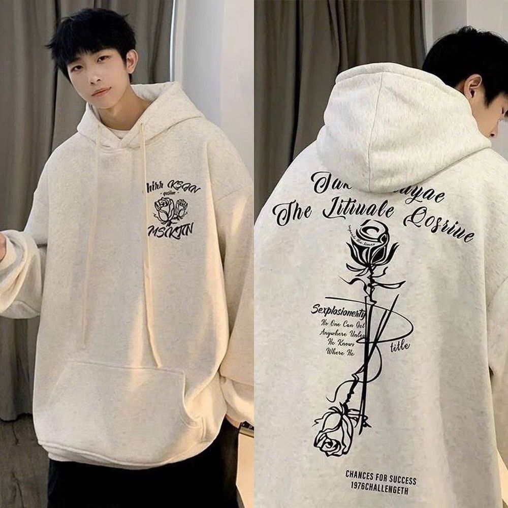 Áo hoodie in hoa hồng chất nỉ dày mịn freesize form rộng unisex