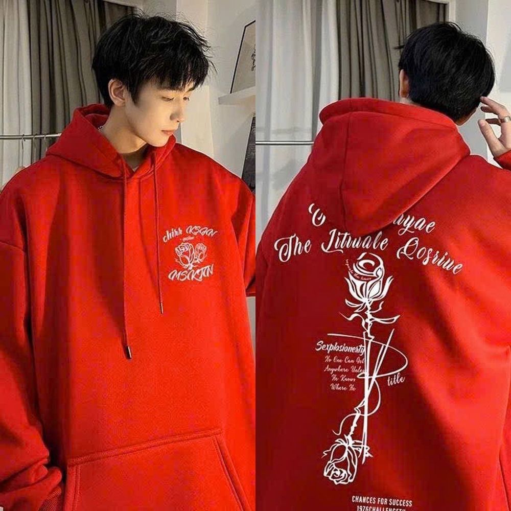 Áo hoodie in hoa hồng chất nỉ dày mịn freesize form rộng unisex