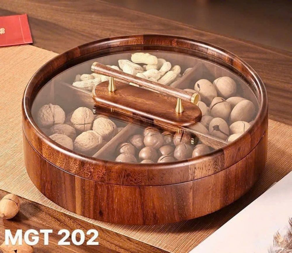 Khay Đựng Bánh Mứt Kẹo Tết Bằng Gỗ Cao Cấp, Thiết Kế 9 Ngăn ( THÙNG 8 BỘ )