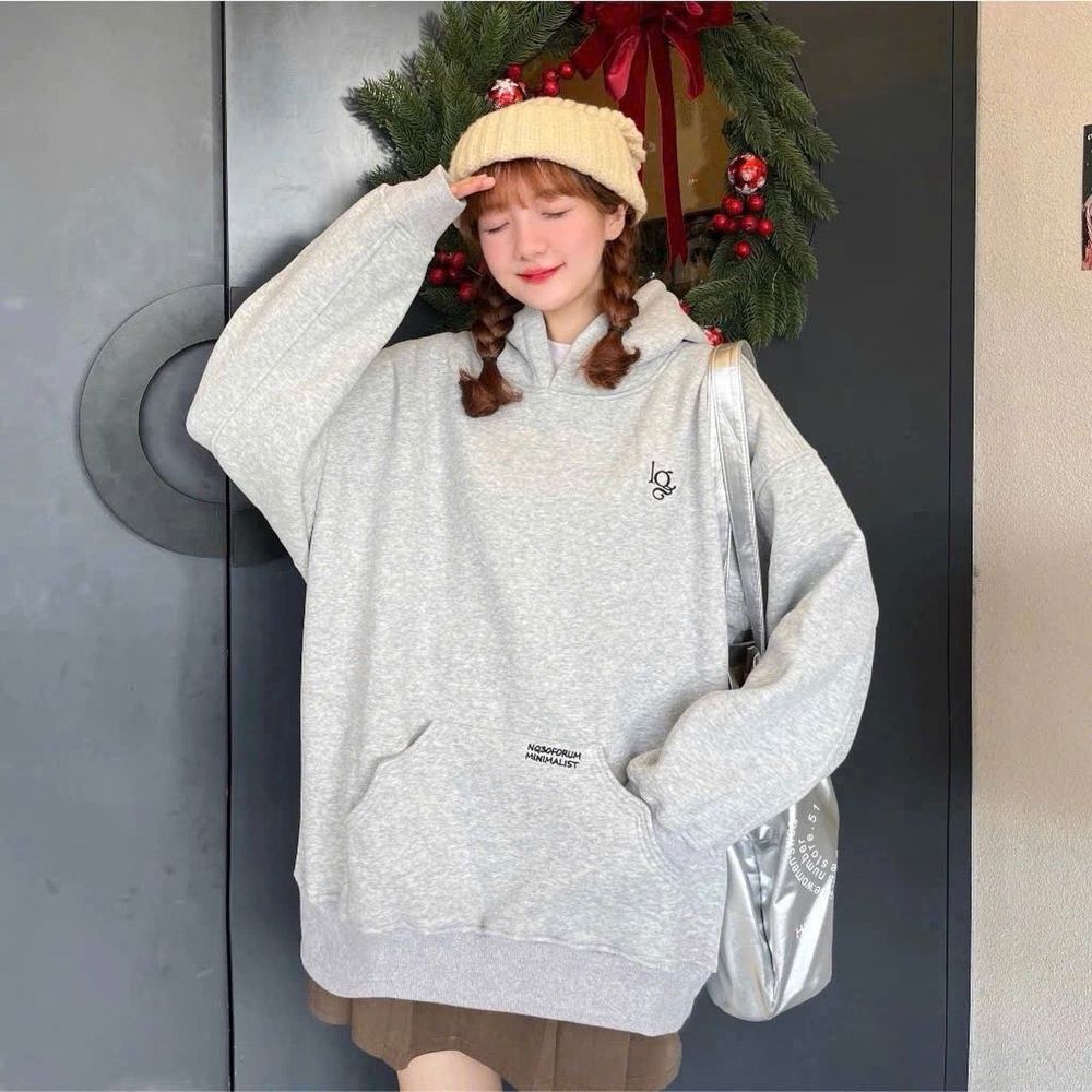 Áo hoodie form rộng UNISEX thêu chữ NQ30 chất nỉ bông dày mịn freesize