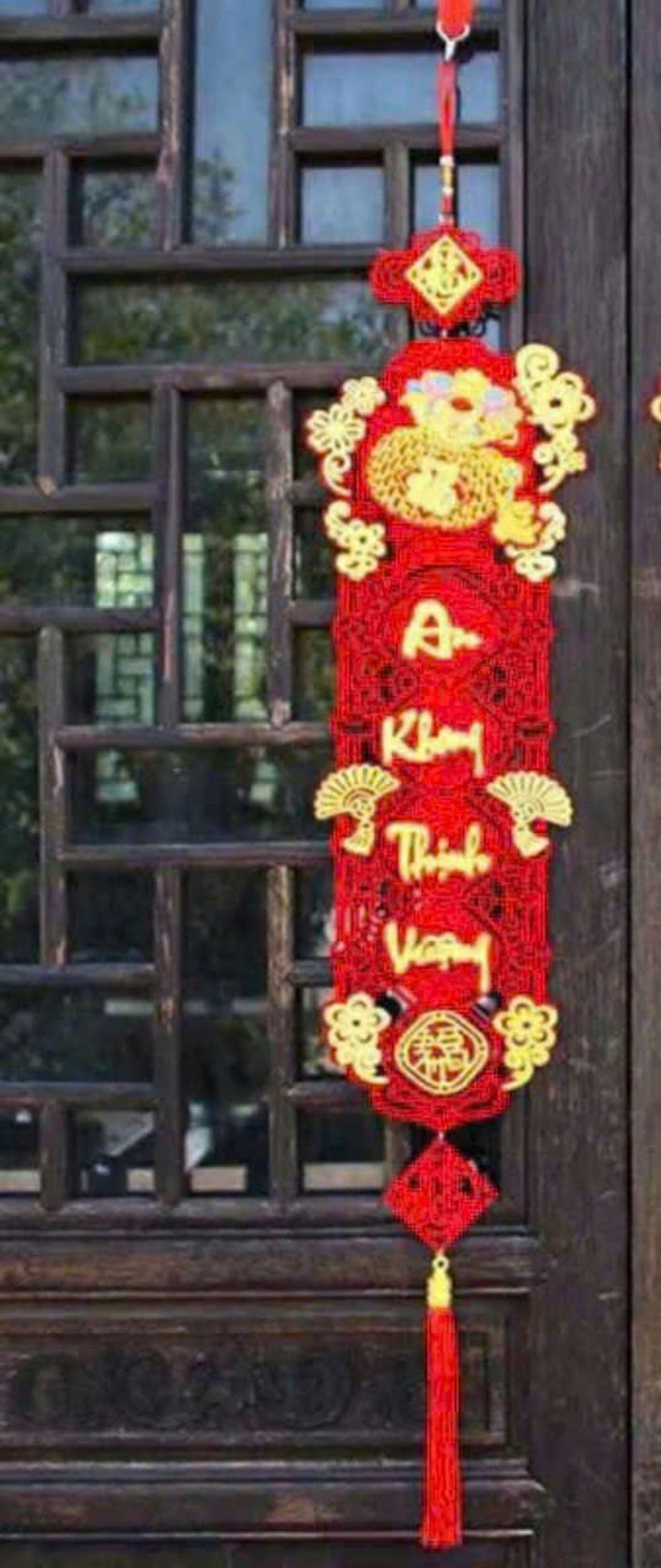 Cặp Liễn Câu Đối - Lân , Túi Vàng - Mẫu Nhung Đỏ Chúc Mừng Năm Mới - An Khang Thịnh Vượng ( THÙNG 200 C )