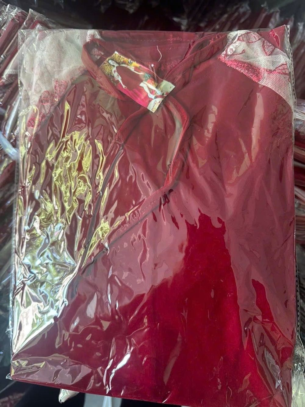 Đầm Nhung đỏ babydoll phối tay đính nơ xiu xinh