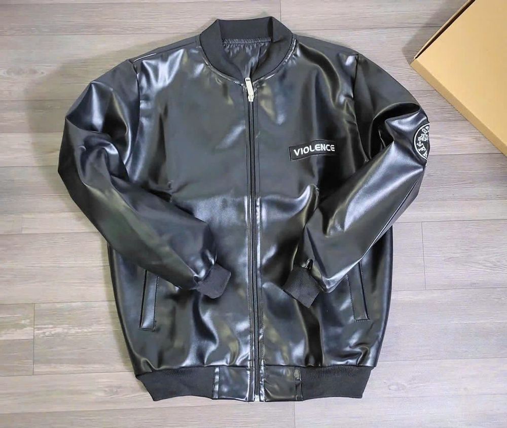 Áo khoác nam da simili thêu logo thời trang thích hợp mặc thu đông