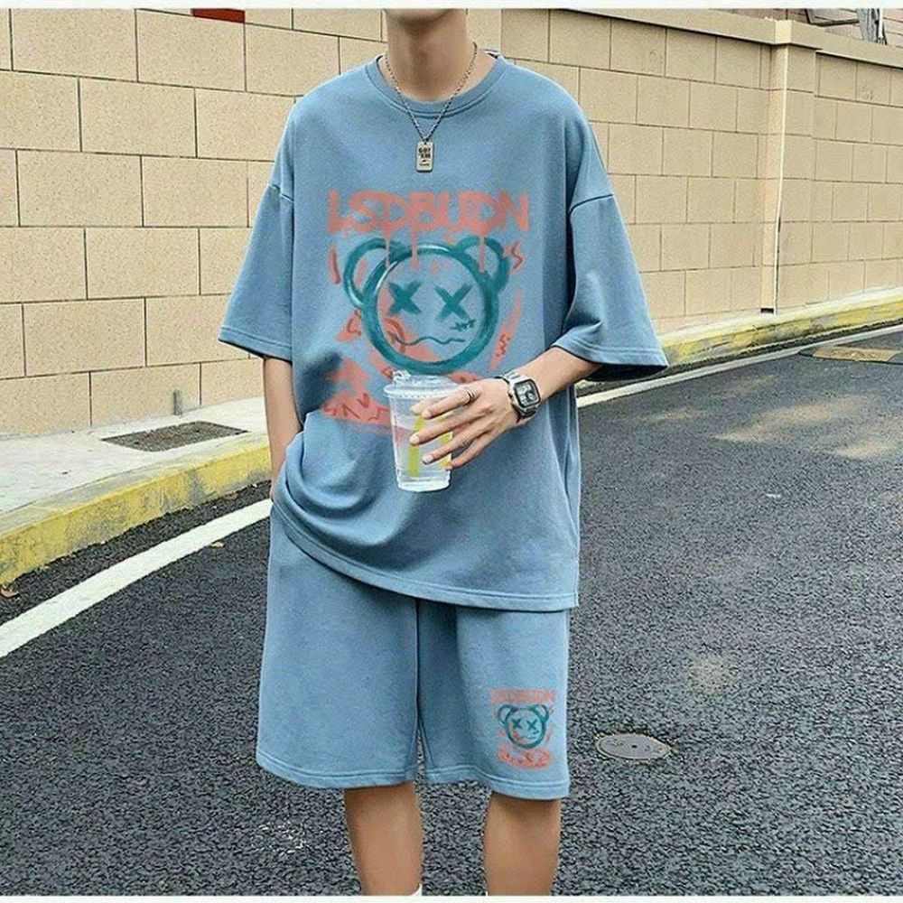 ￼Set bộ đồ Thun Nam Thể Thao Mùa Hè in mặt Gấu Kiểu Dáng Năng Động Hàn Quốc