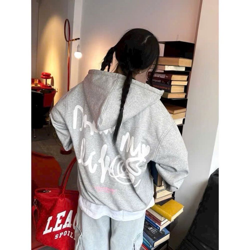 ￼Áo Hoodie nỉ bông form Unisex cho nam nữ in chữ Draw My Life cực nét, áo hoodie zip khóa