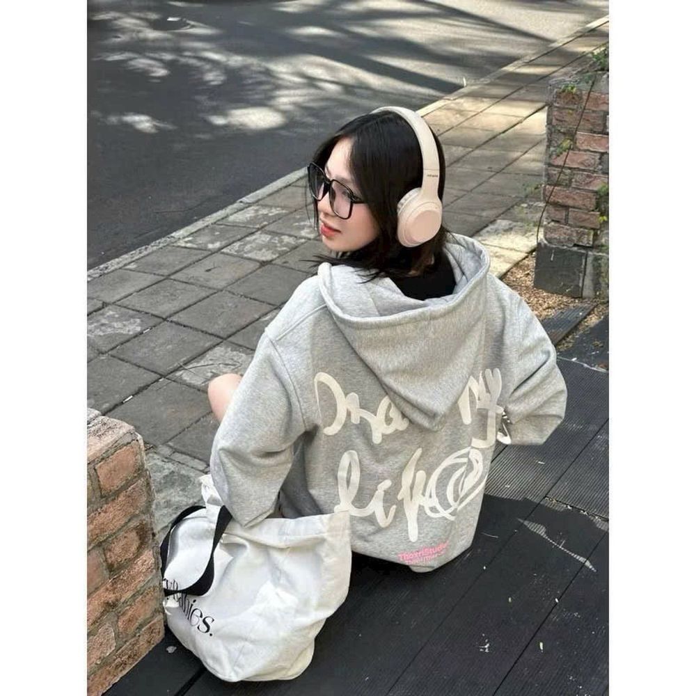 ￼Áo Hoodie nỉ bông form Unisex cho nam nữ in chữ Draw My Life cực nét, áo hoodie zip khóa