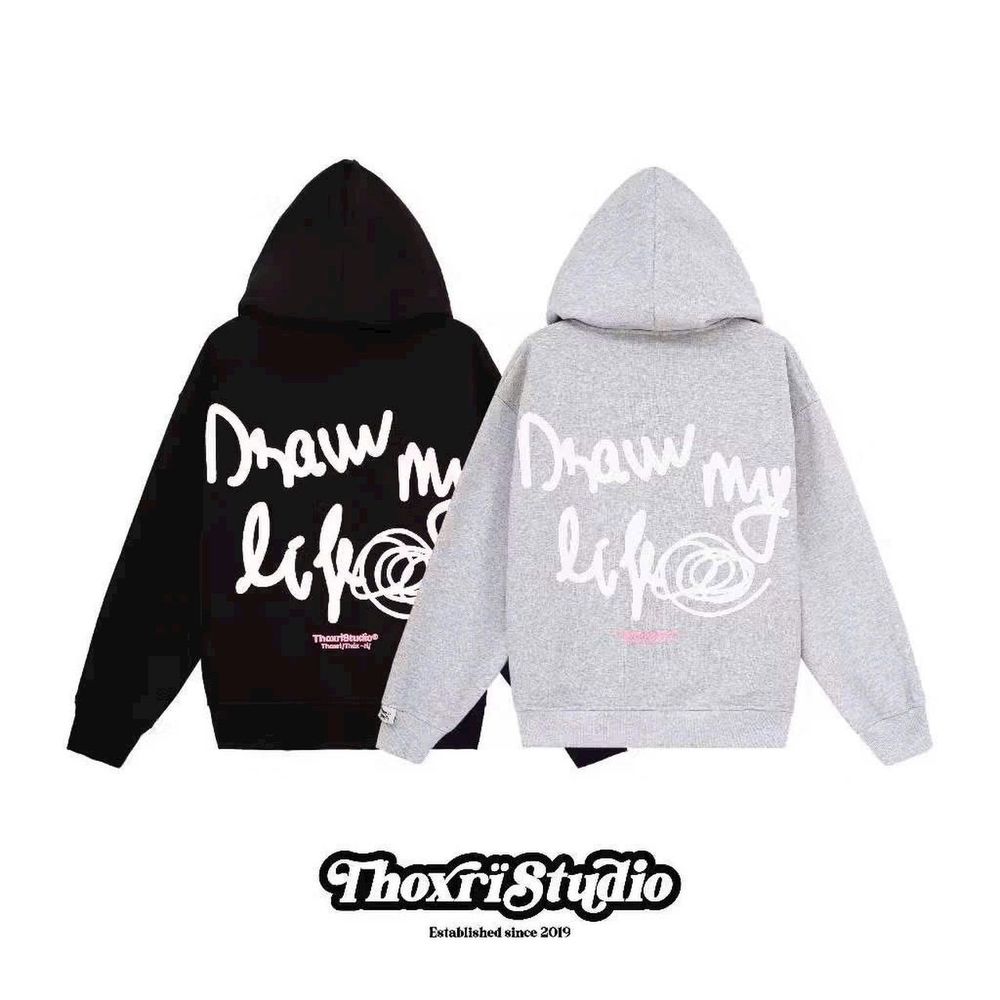 ￼Áo Hoodie nỉ bông form Unisex cho nam nữ in chữ Draw My Life cực nét, áo hoodie zip khóa