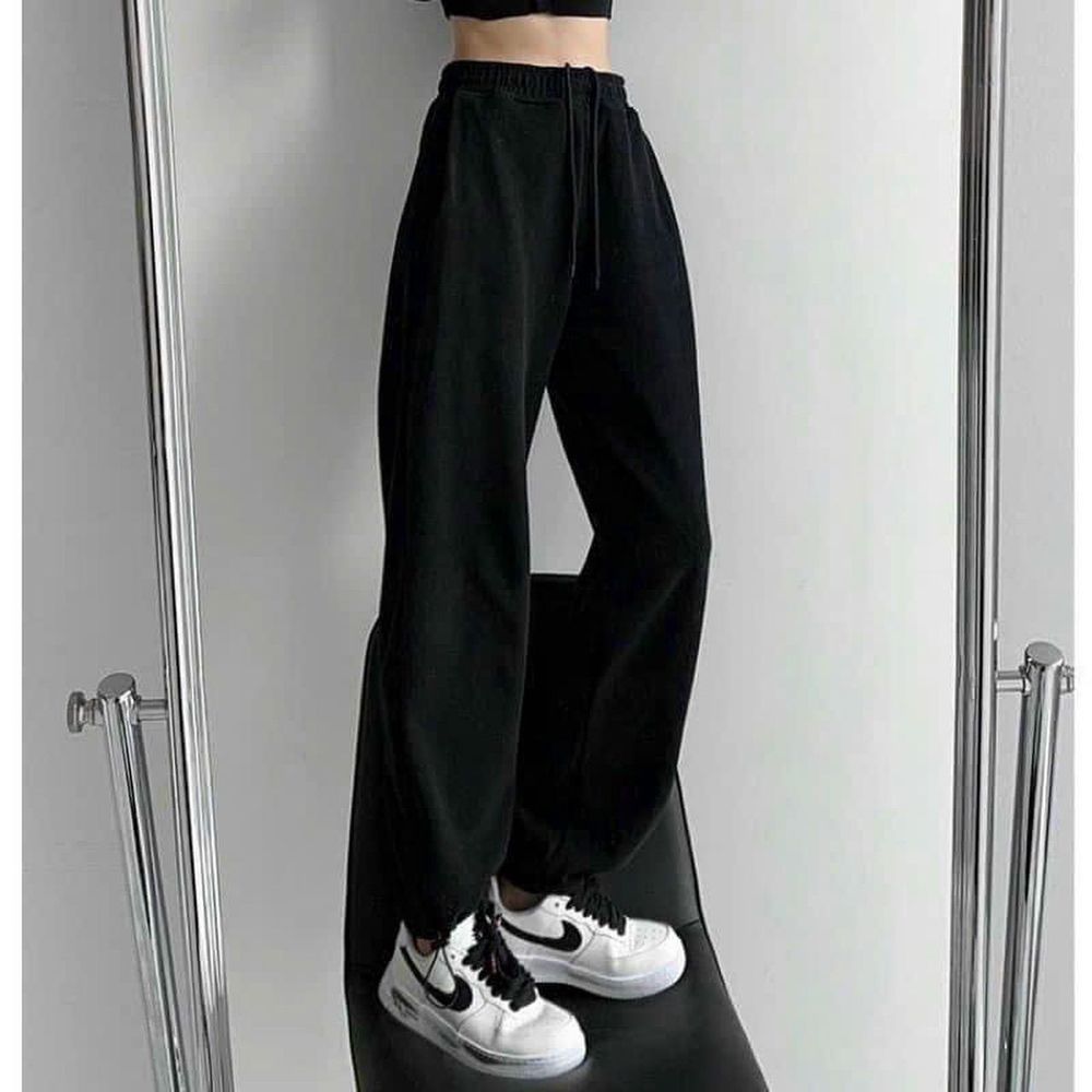Quần jogger nữ bo gấu trơn vải thun da cá, quần bom ống rộng nữ nỉ thun dáng jogger mặc thu đông