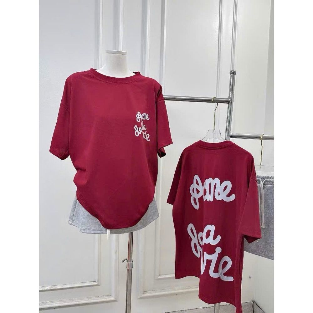 Set Áo Phông In Chữ 2 Mặt Mix Chân Váy Ngắn Chữ A Kèm Quần Trong Xanh Đỏ Cam