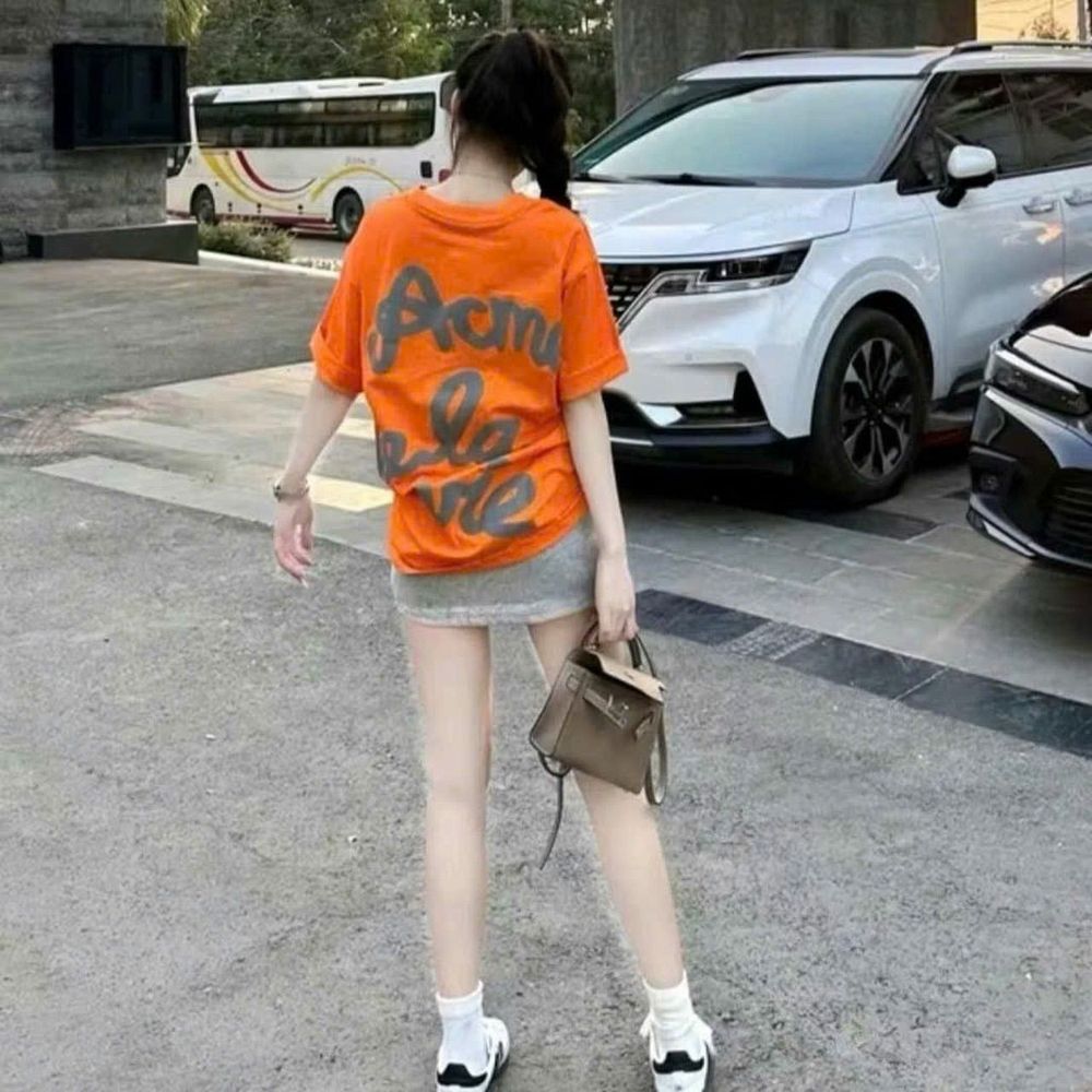 Set Áo Phông In Chữ 2 Mặt Mix Chân Váy Ngắn Chữ A Kèm Quần Trong Xanh Đỏ Cam