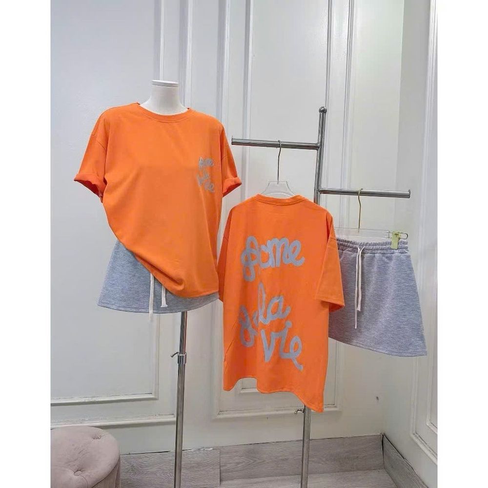 Set Áo Phông In Chữ 2 Mặt Mix Chân Váy Ngắn Chữ A Kèm Quần Trong Xanh Đỏ Cam