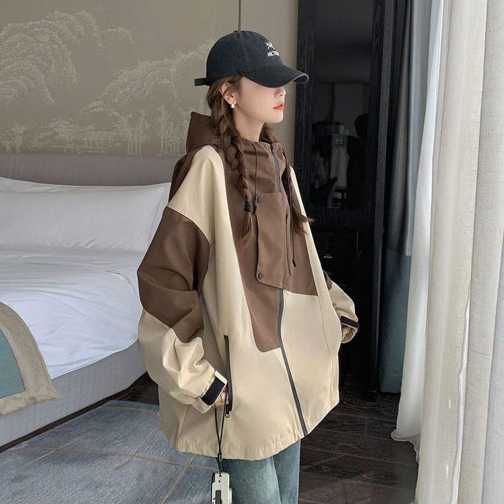 Áo Khoác Gió 2 Lớp Chống Nước Phối Màu Và Họa Tiết Có Mũ Trùm Đầu 𝐂𝐨́ 𝐓𝐮́𝐢 𝐓𝐫𝐨𝐧𝐠 Thời Trang