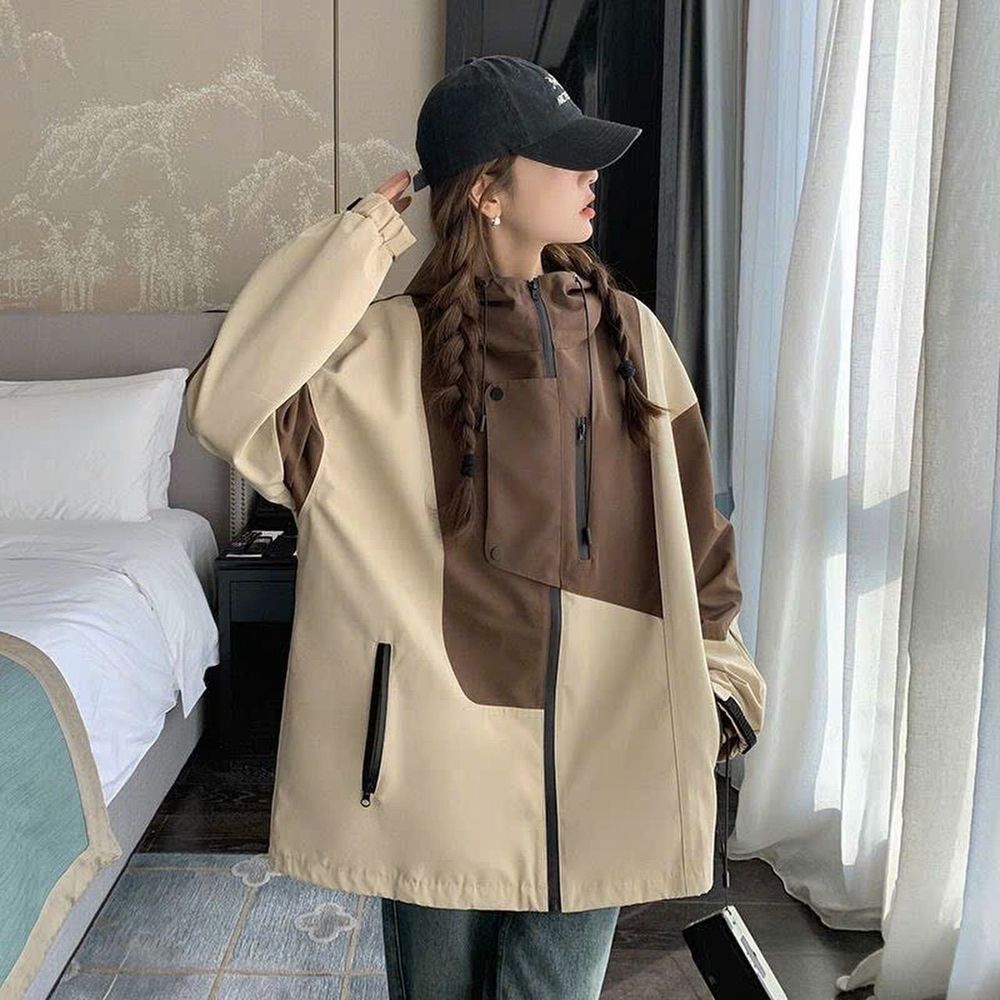 Áo Khoác Gió 2 Lớp Chống Nước Phối Màu Và Họa Tiết Có Mũ Trùm Đầu 𝐂𝐨́ 𝐓𝐮́𝐢 𝐓𝐫𝐨𝐧𝐠 Thời Trang