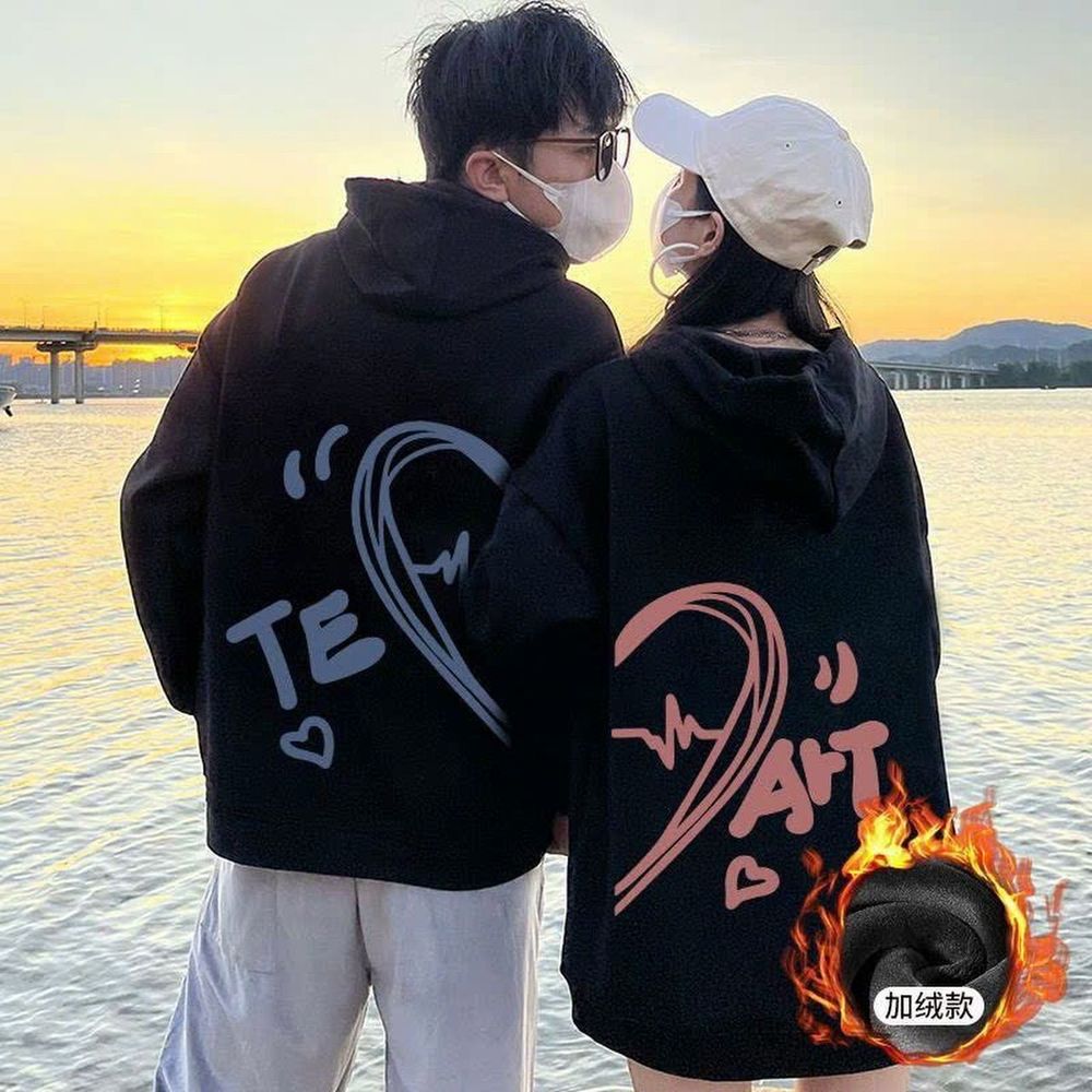 Áo hoodie nỉ bông in hình trái tim Te-Art xanh hồng cho các cặp đôi form unisex rộng đẹp