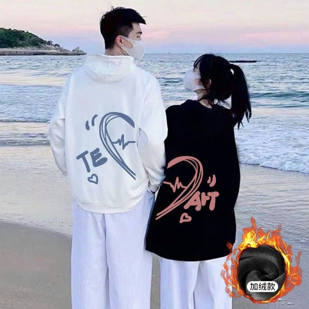 Áo hoodie nỉ bông in hình trái tim Te-Art xanh hồng cho các cặp đôi form unisex rộng đẹp