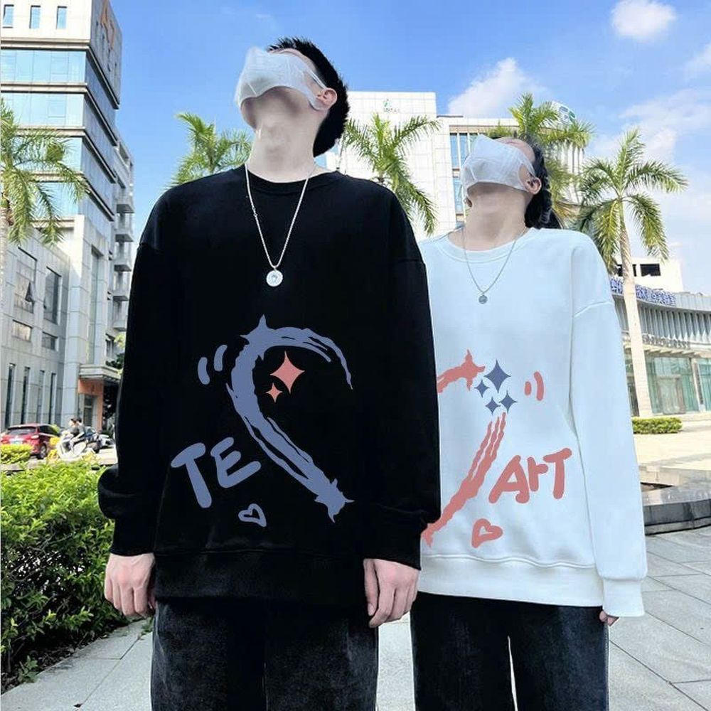 ￼Áo Sweater Đôi Nam Nữ In Hình Nửa Trái Tim TE ART Form Rộng Cao Cấp