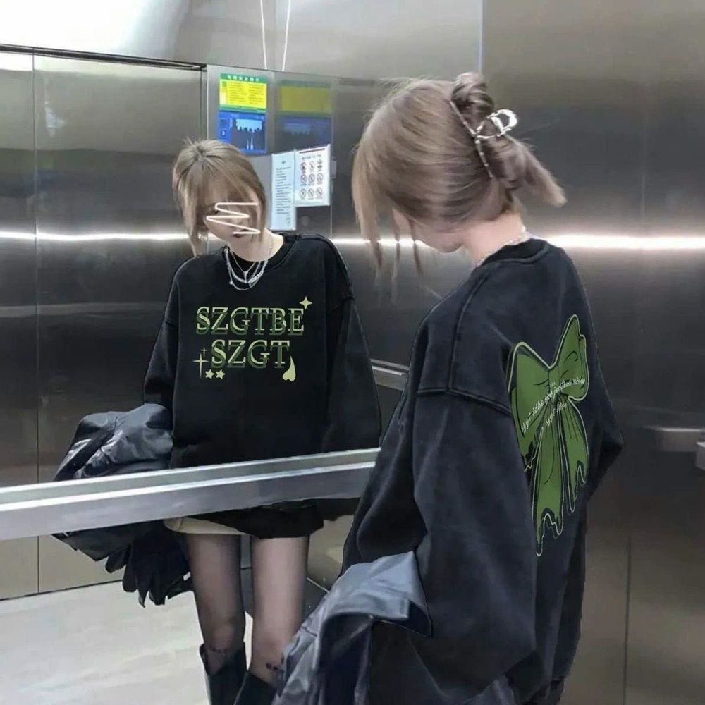 Áo nỉ sweter dáng rộng phong cách thời trang retro Mỹ