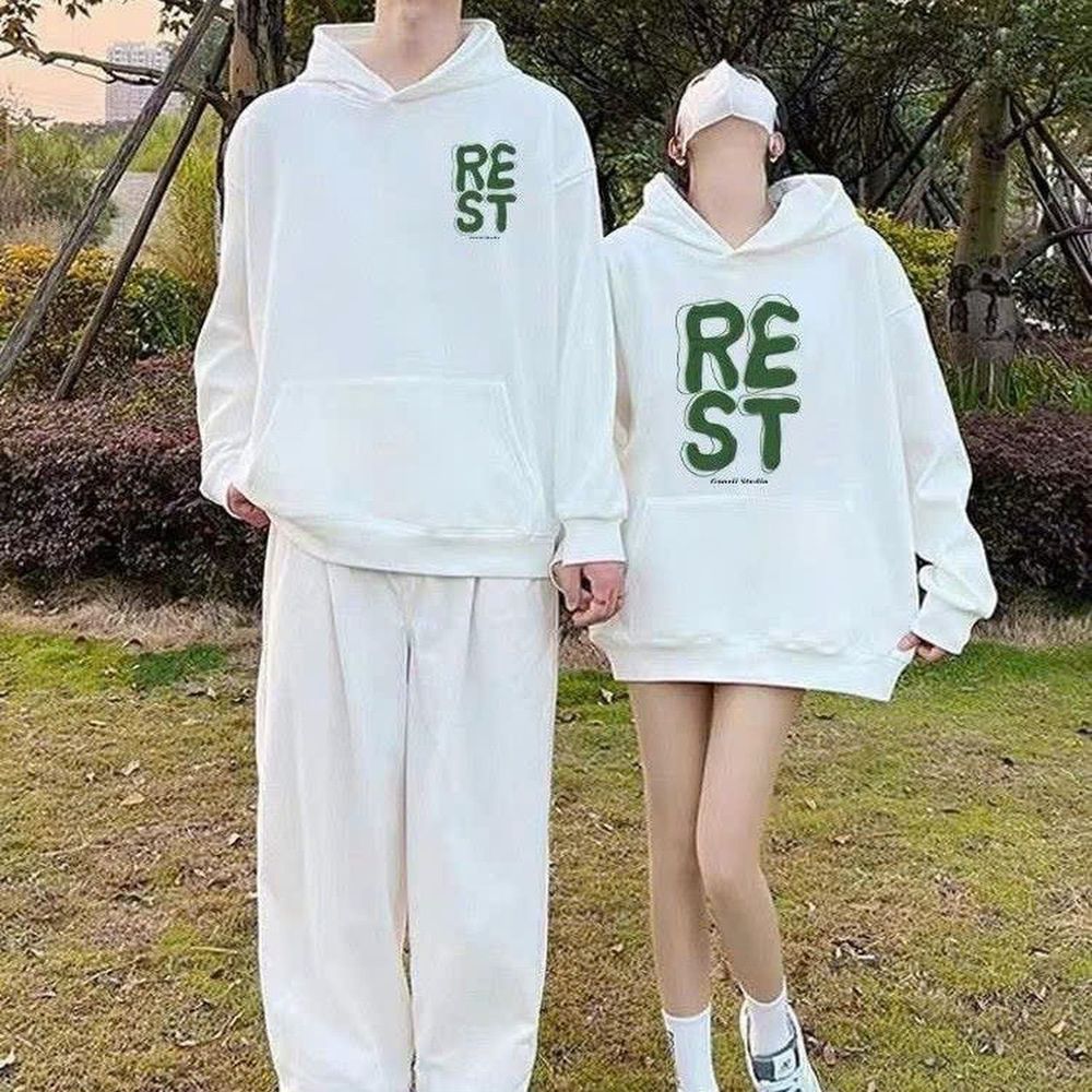 Áo Đôi Nam Nữ In Chữ REST Phong Cách Trẻ Trung Cho Các Cặp Đôi Chất Nỉ Cao Cấp Dày Dặn
