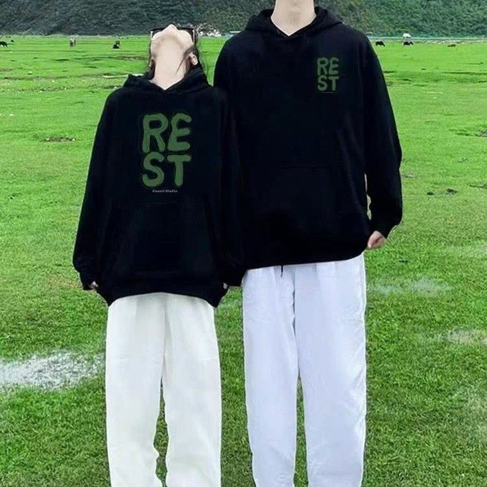 Áo Đôi Nam Nữ In Chữ REST Phong Cách Trẻ Trung Cho Các Cặp Đôi Chất Nỉ Cao Cấp Dày Dặn