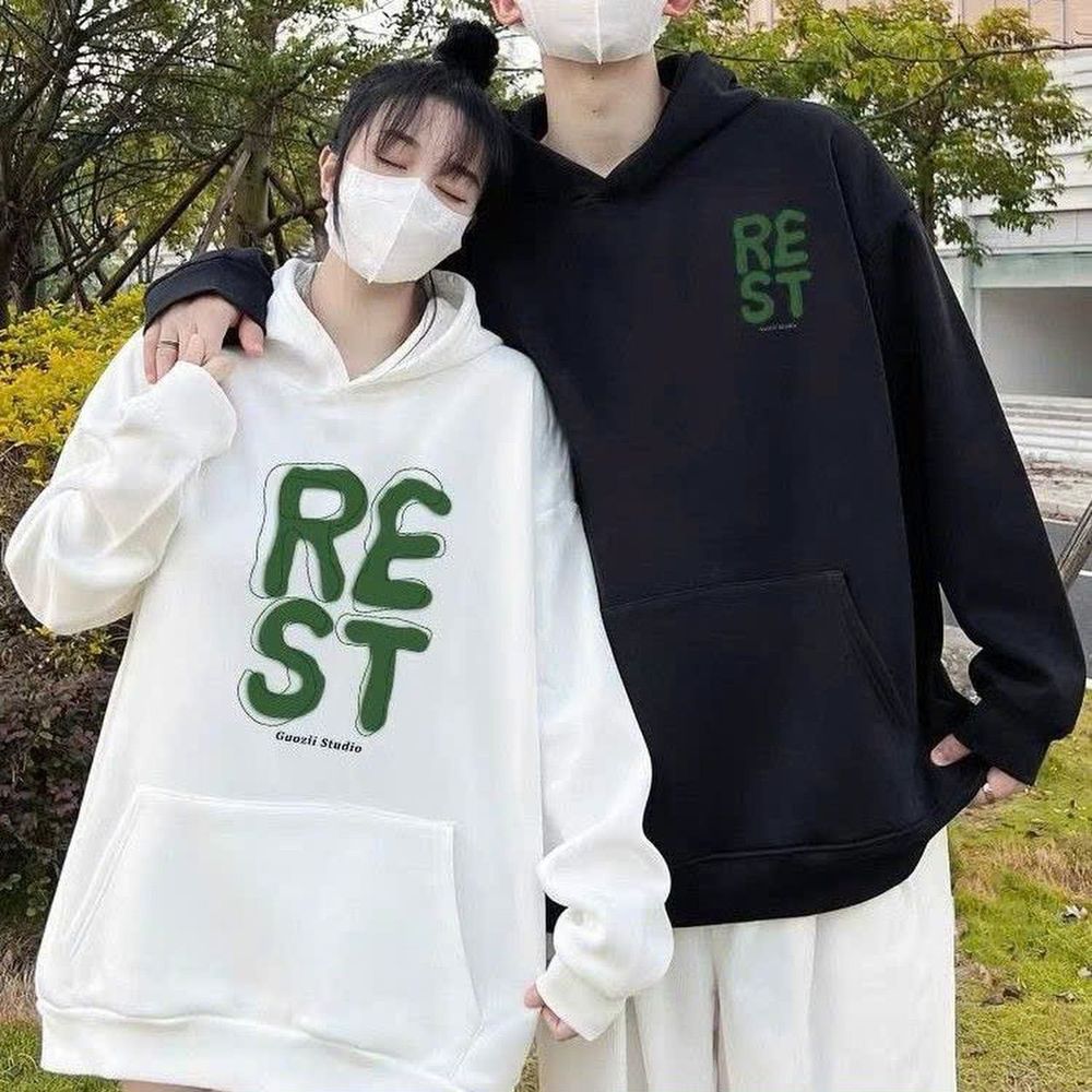 Áo Đôi Nam Nữ In Chữ REST Phong Cách Trẻ Trung Cho Các Cặp Đôi Chất Nỉ Cao Cấp Dày Dặn