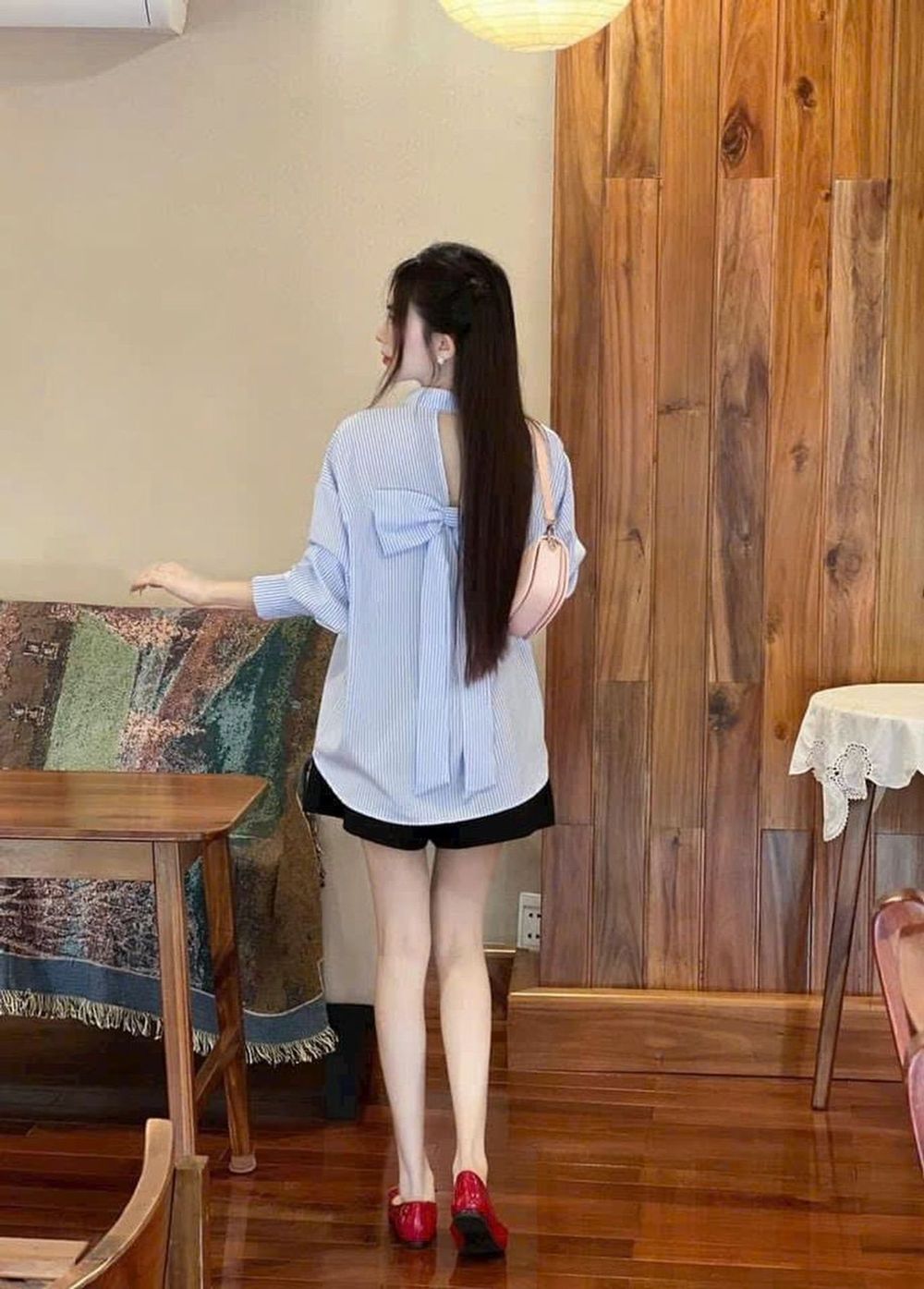 Áo Sơ Mi Nữ Tay Dài Đính Nơ Phía Sau Lưng Form Rộng Bigsize Xinh Đẹp Cao Cấp Dễ Thương