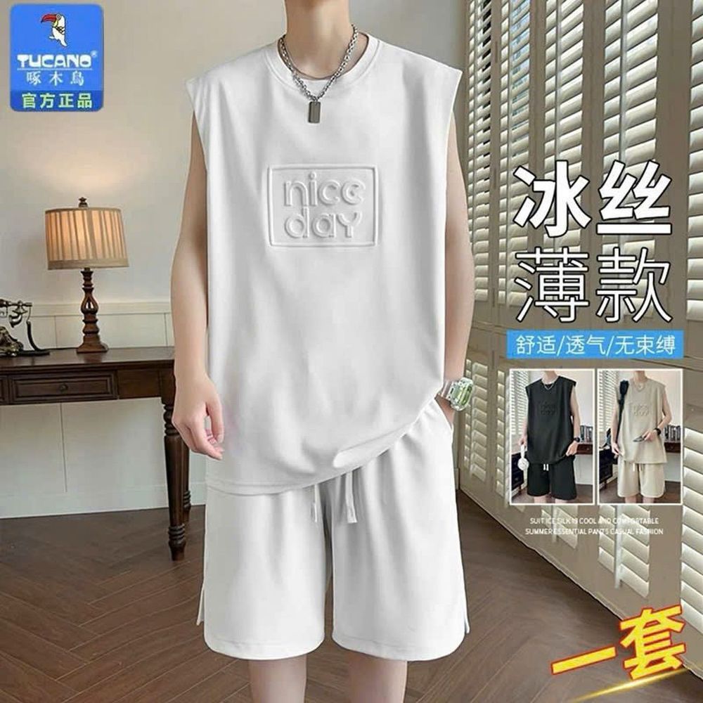 Đồ Bộ Quần áo Nam Ba Lỗ Sát Nách mùa hè cộc tay mặc ở nhà họa tiết kẻ viền in dập nổi Bộ Đùi Nữ tập gym yoga bóng chày chất thun lạnh.