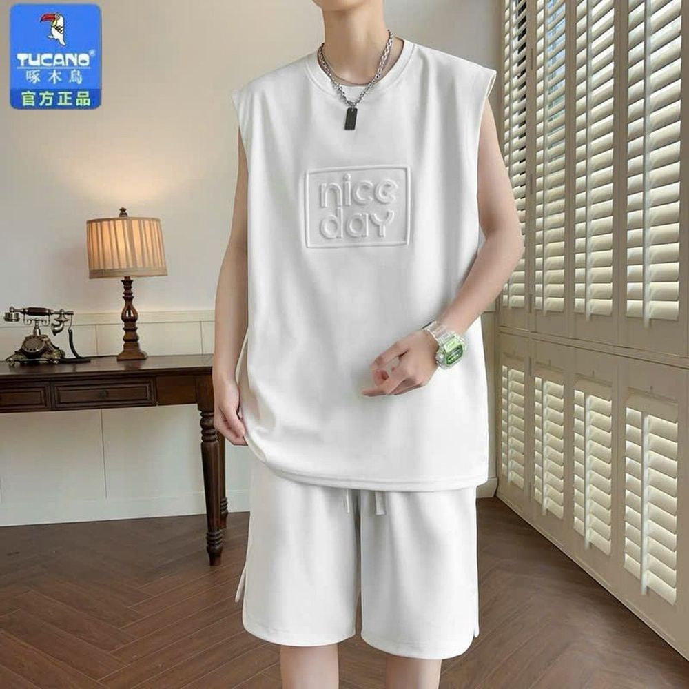Đồ Bộ Quần áo Nam Ba Lỗ Sát Nách mùa hè cộc tay mặc ở nhà họa tiết kẻ viền in dập nổi Bộ Đùi Nữ tập gym yoga bóng chày chất thun lạnh.