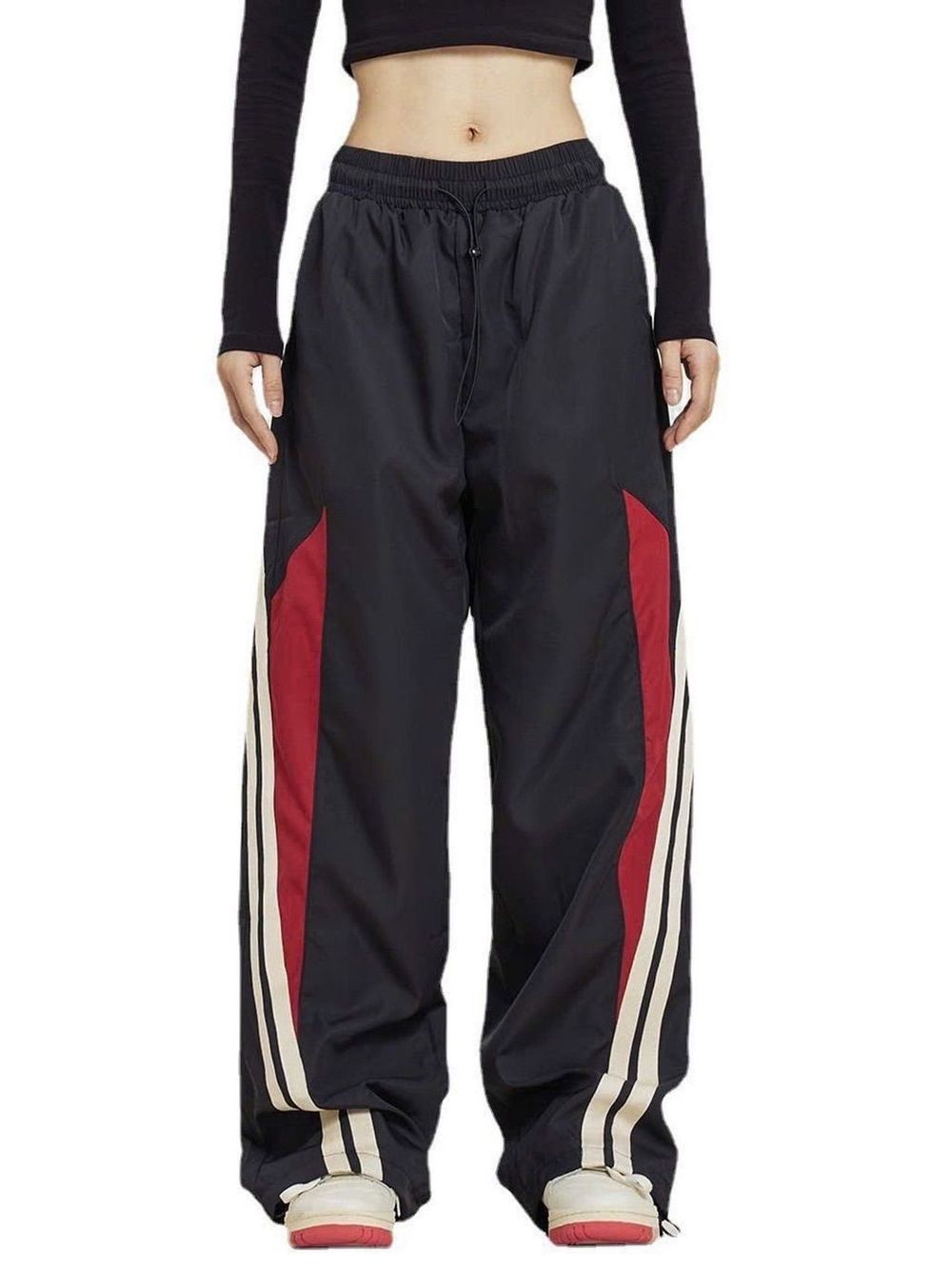 Quần Jogger phối Đen Đỏ Dáng Rộng có dây rút lai Thể Thao Cho Nam Nữ