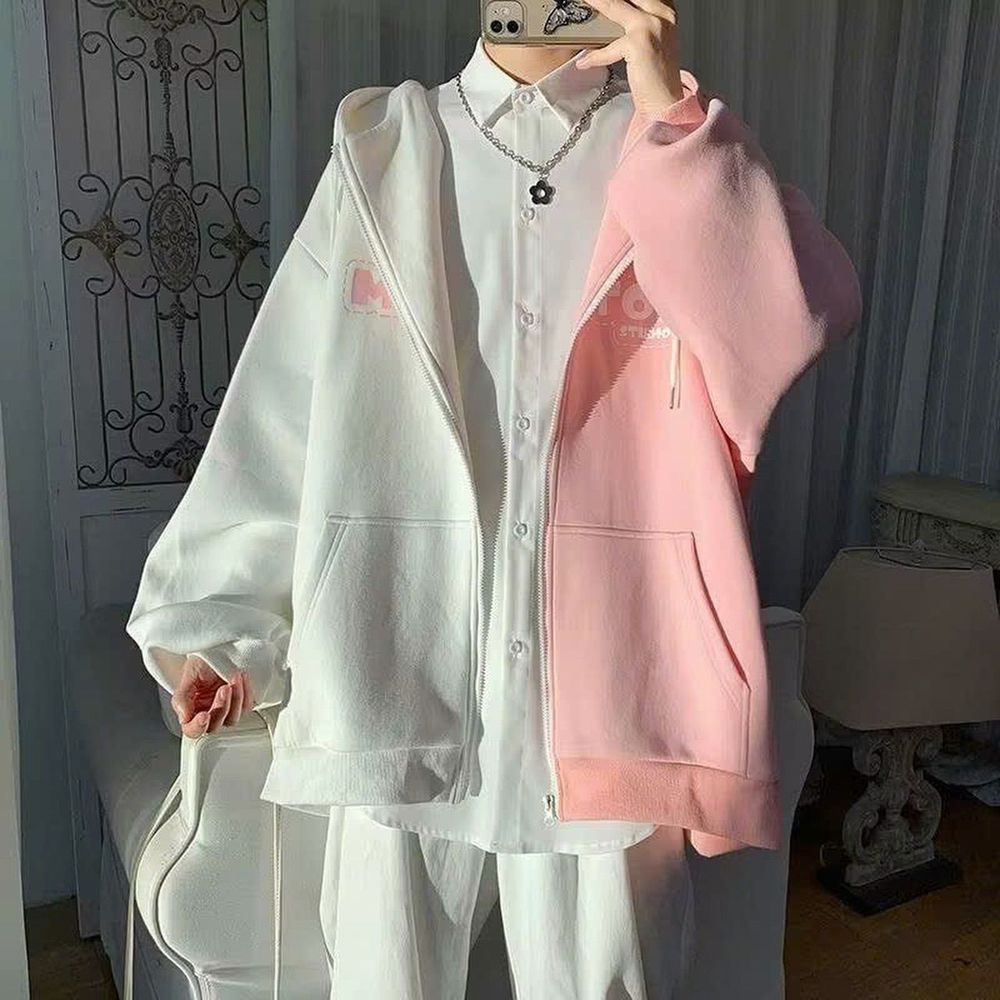 Áo khoác unisex Thun Nỉ phối 2 màu logo in gấu MANYSTON tay phòng có sừng nón