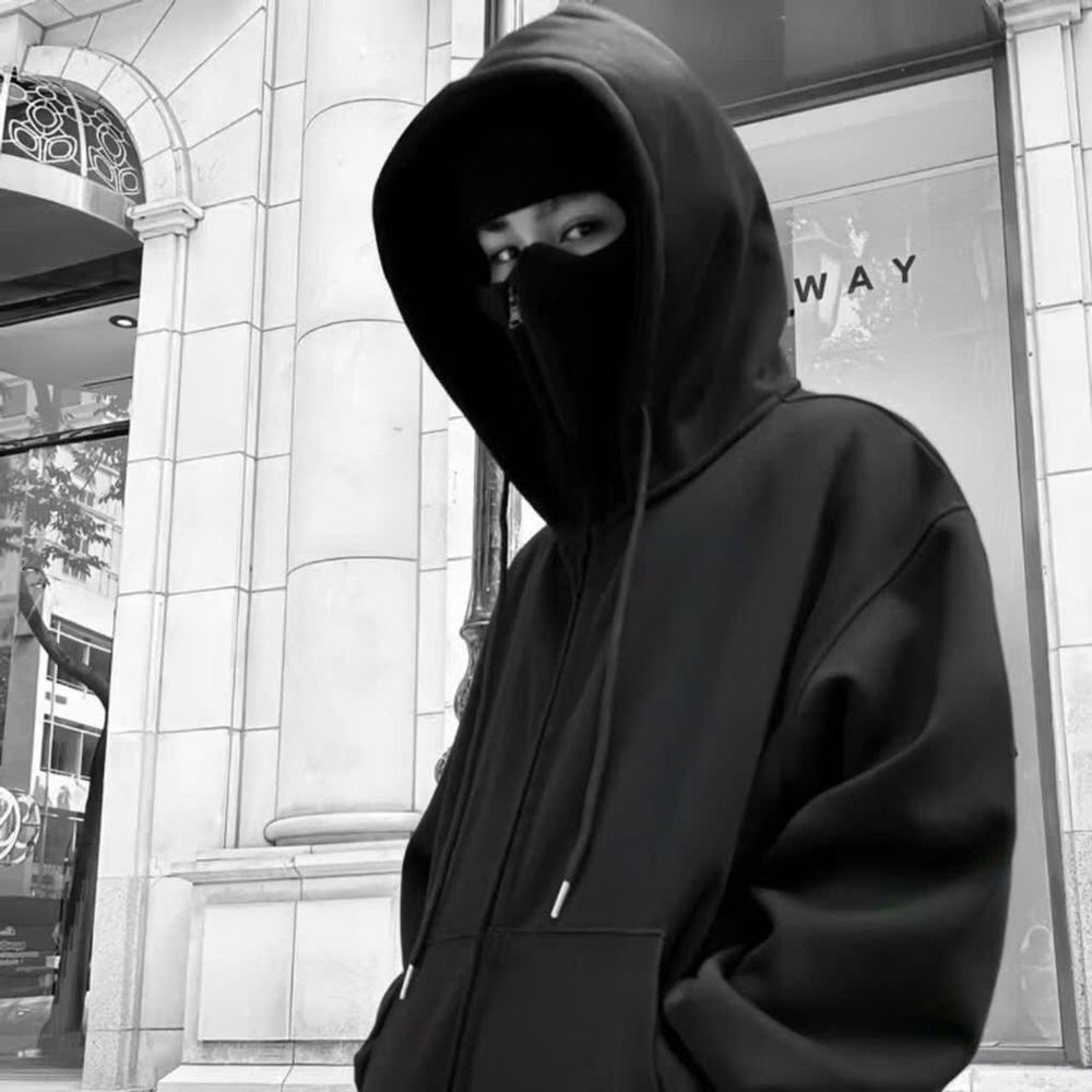 Áo Khoác Hoodie Zip Ninja Trơn Cổ Cao 2 Nón có túi Trong Tay Xỏ Ngón Phong Cách Ninja Che Mặt Mũ Rộng Siêu Ngầu