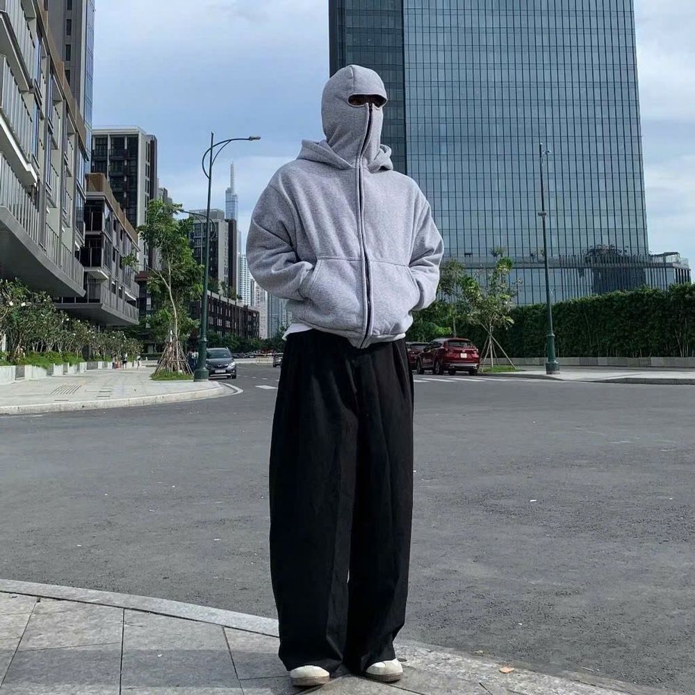 Áo Khoác Hoodie Zip Ninja Trơn Cổ Cao 2 Nón có túi Trong Tay Xỏ Ngón Phong Cách Ninja Che Mặt Mũ Rộng Siêu Ngầu