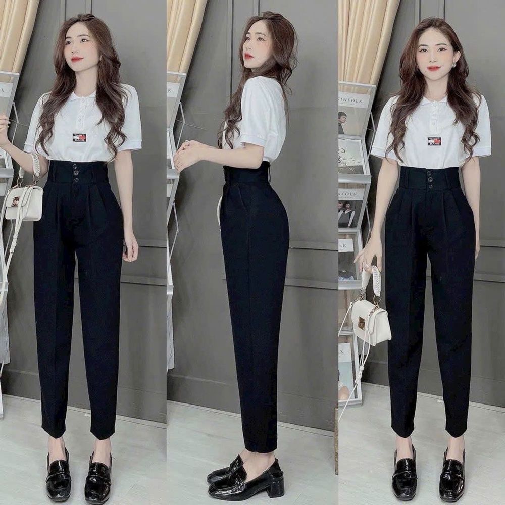 Quần Tây Học Sinh, Công Sở Form Baggy Ống Đứng Cạp Cao 3 nút Có Xếp Li - Chất Tuyết Mưa, 2 size L, XL