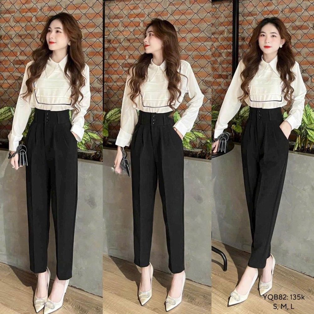 Quần Tây Học Sinh, Công Sở Form Baggy Ống Đứng Cạp Cao 3 nút Có Xếp Li - Chất Tuyết Mưa, 2 size L, XL