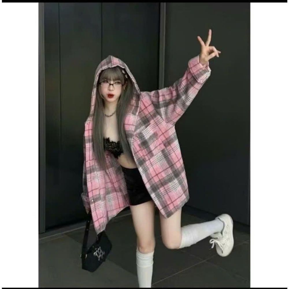 Áo Sơ Mi Dài Tay Flannel Dày Mịn Họa Tiết Kẻ Caro Có Mũ Form Nam Nữ Unisex