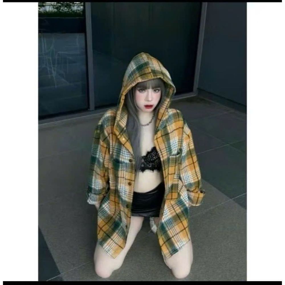 Áo Sơ Mi Dài Tay Flannel Dày Mịn Họa Tiết Kẻ Caro Có Mũ Form Nam Nữ Unisex