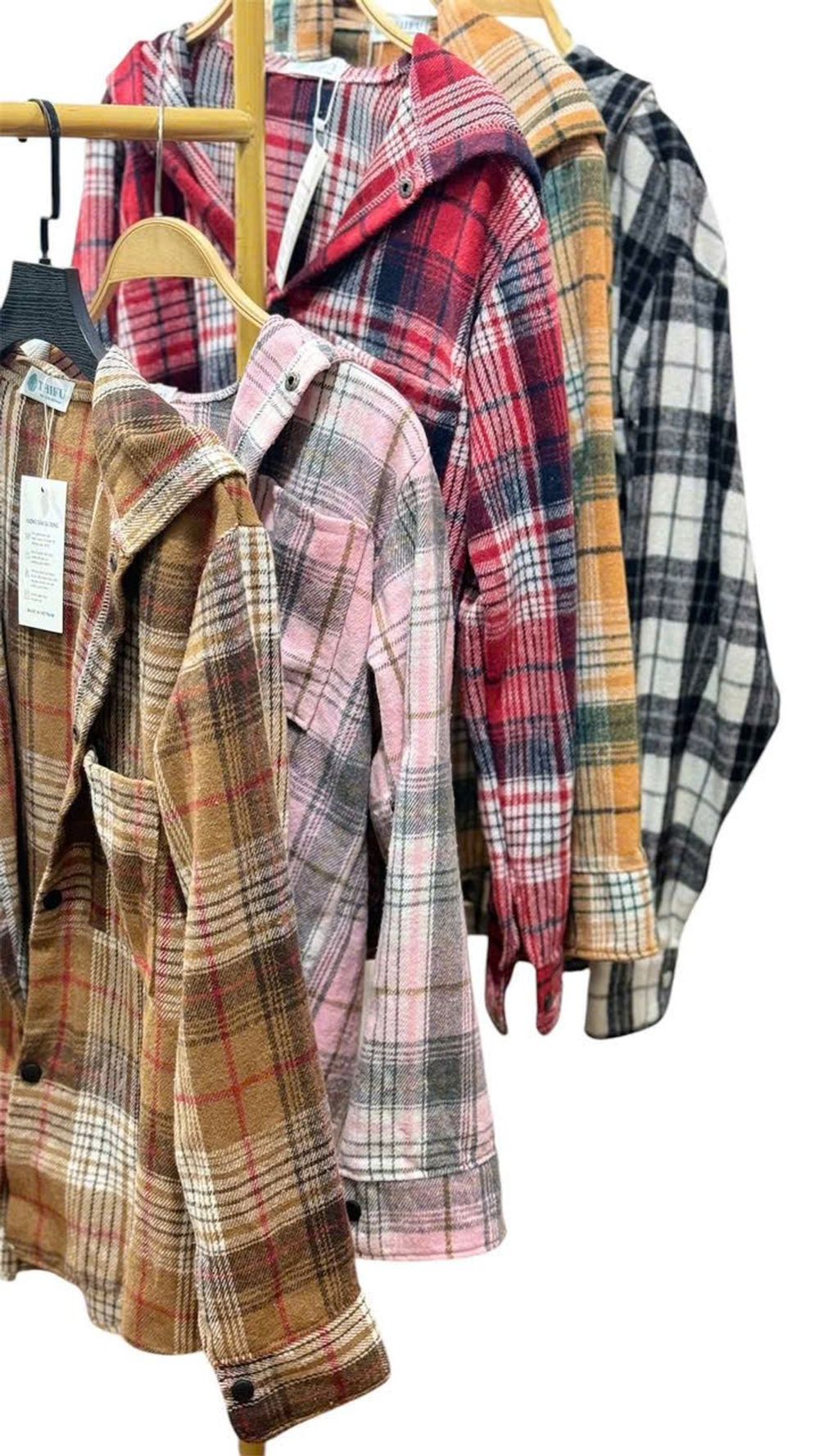 Áo Sơ Mi Dài Tay Flannel Dày Mịn Họa Tiết Kẻ Caro Có Mũ Form Nam Nữ Unisex