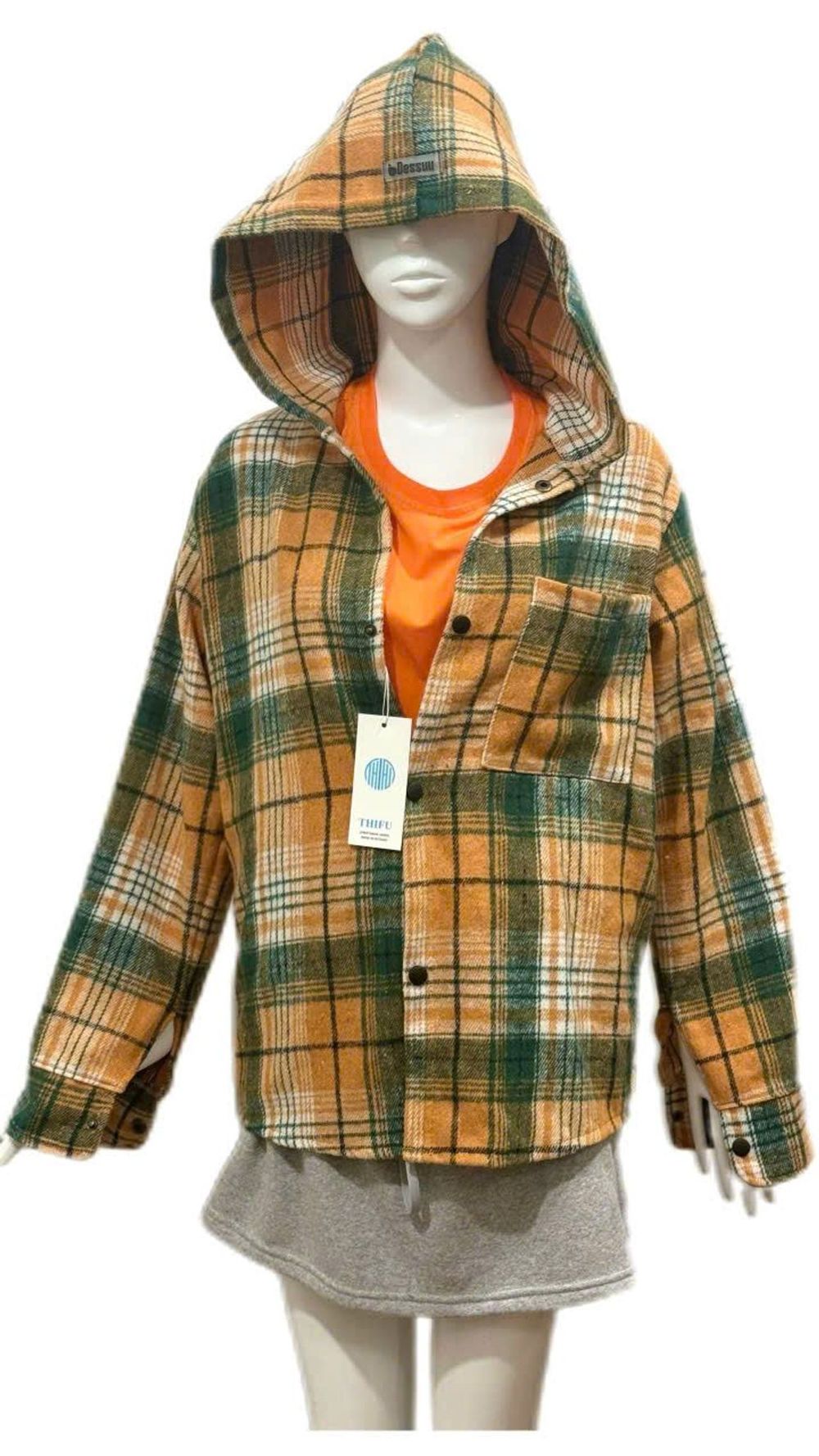 Áo Sơ Mi Dài Tay Flannel Dày Mịn Họa Tiết Kẻ Caro Có Mũ Form Nam Nữ Unisex