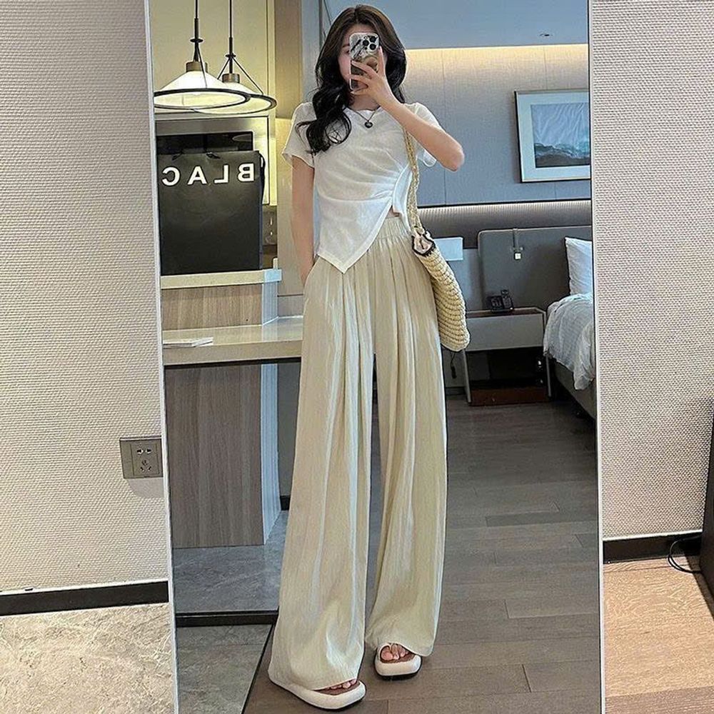 Quần Ống Rộng Lưng Thun Chất Dù Gió Nhăn Mịn Mát 2 Size - L & XL