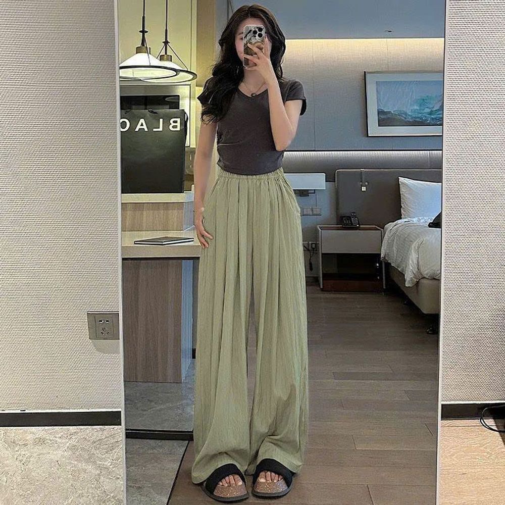 Quần Ống Rộng Lưng Thun Chất Dù Gió Nhăn Mịn Mát 2 Size - L & XL