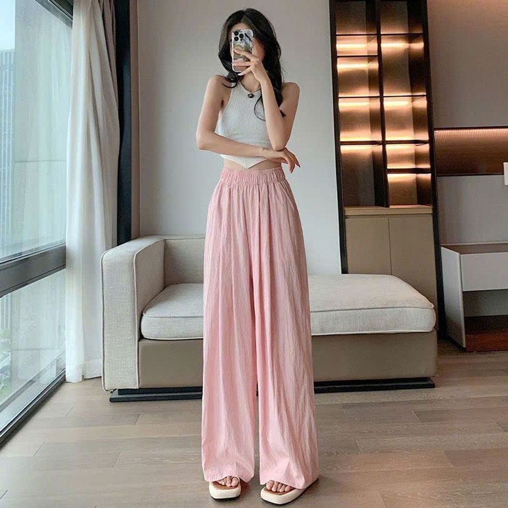Quần Ống Rộng Lưng Thun Chất Dù Gió Nhăn Mịn Mát 2 Size - L & XL