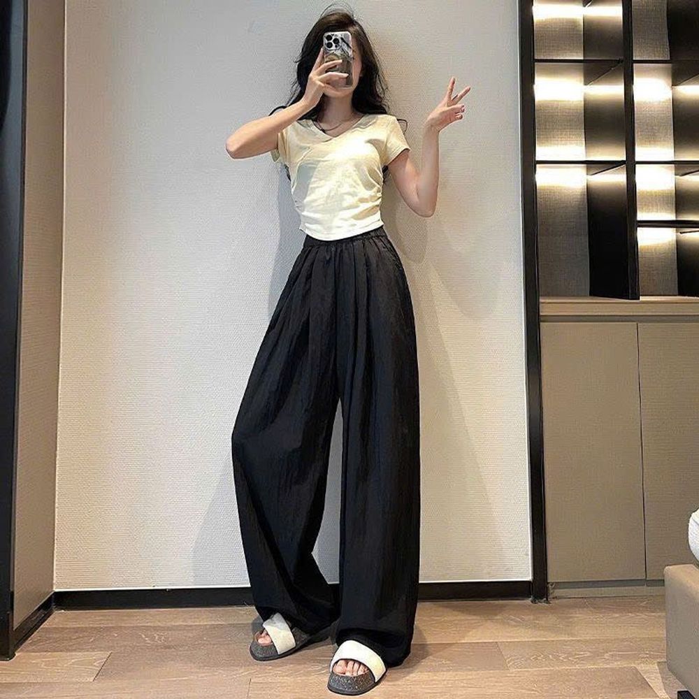 Quần Ống Rộng Lưng Thun Chất Dù Gió Nhăn Mịn Mát 2 Size - L & XL