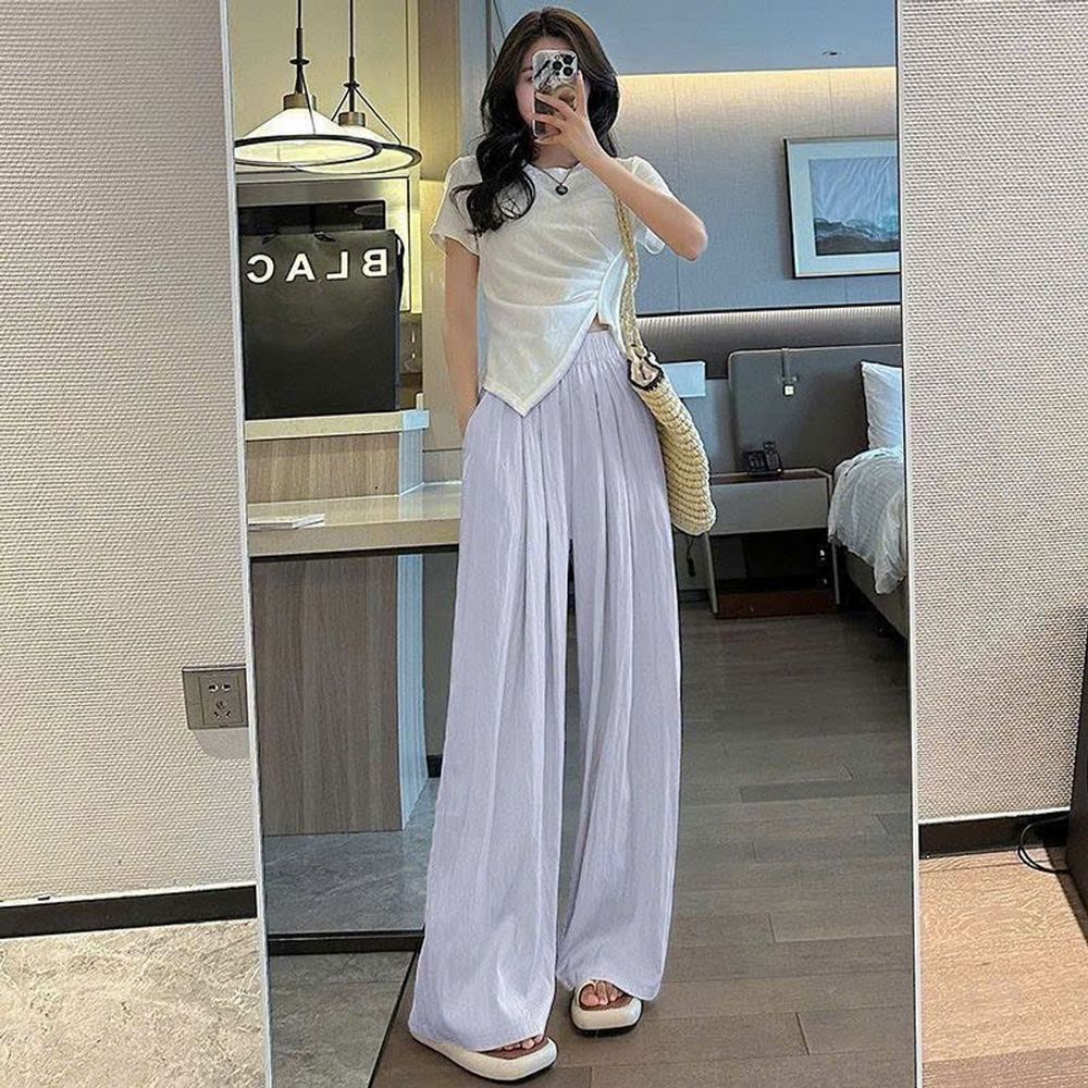 Quần Ống Rộng Lưng Thun Chất Dù Gió Nhăn Mịn Mát 2 Size - L & XL