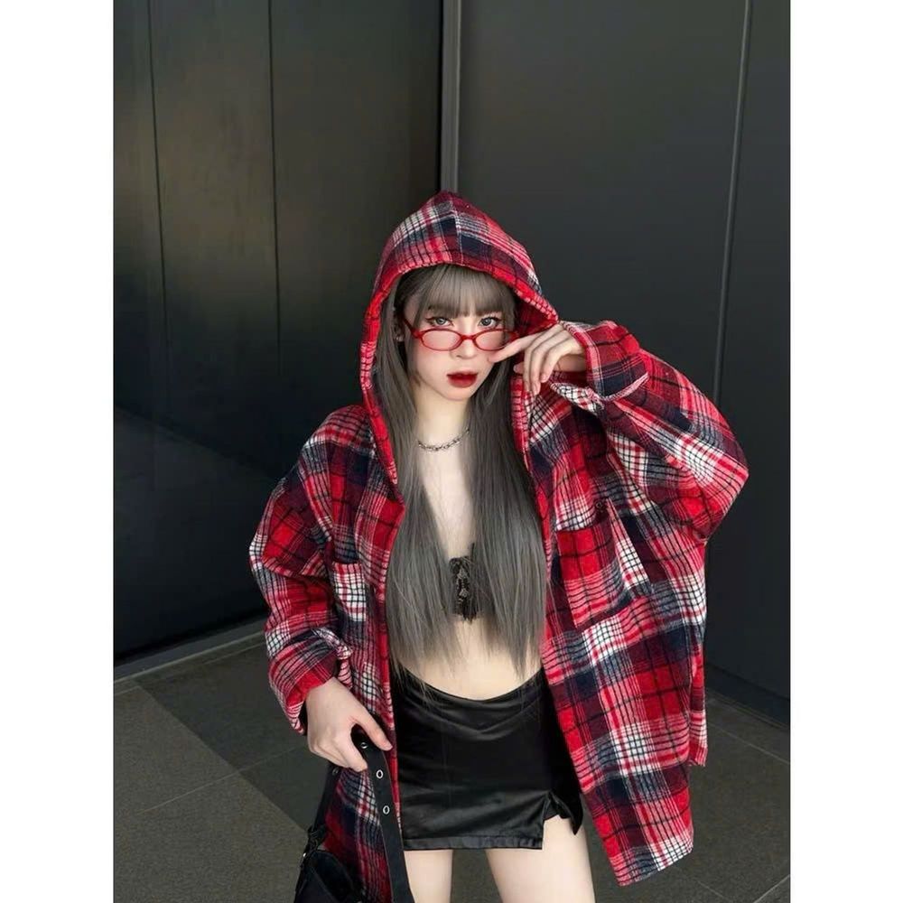 Áo Sơ Mi Dài Tay Flannel Dày Mịn Họa Tiết Kẻ Caro Có Mũ Form Nam Nữ Unisex