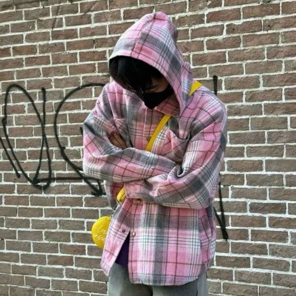 Áo Sơ Mi Dài Tay Flannel Dày Mịn Họa Tiết Kẻ Caro Có Mũ Form Nam Nữ Unisex