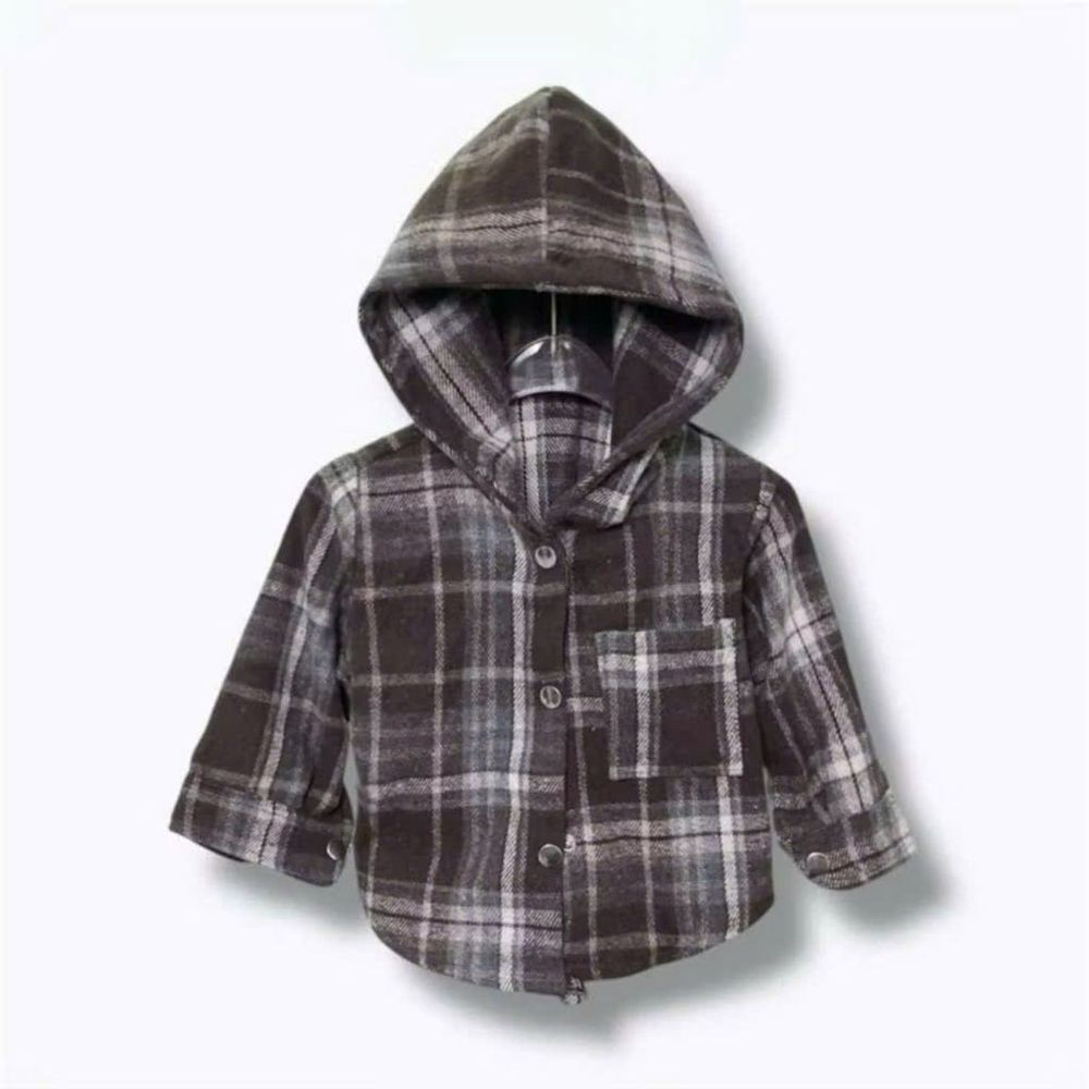 Áo Khoác Sơ Mi Trẻ Em Chất Nỉ Dạ Mềm Mịn Có Túi & Nón Rộng