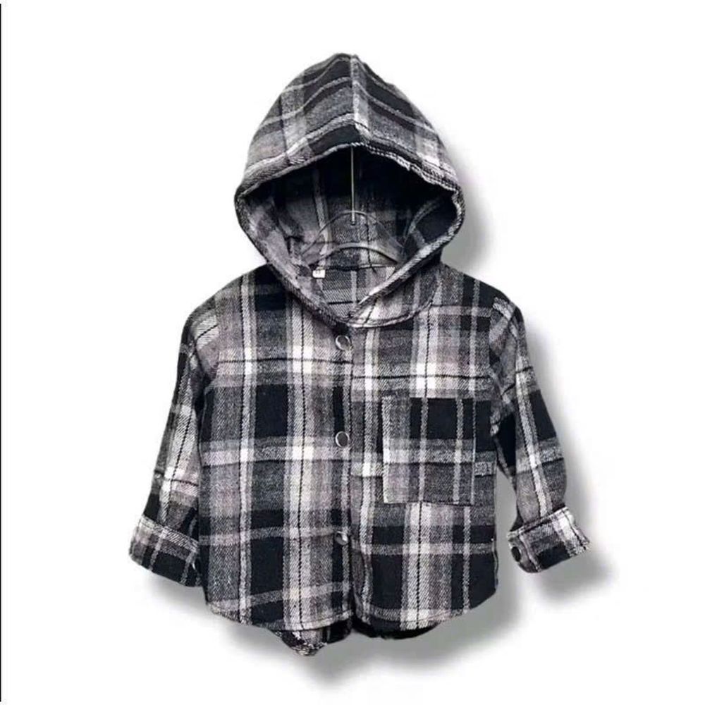 Áo Khoác Sơ Mi Trẻ Em Chất Nỉ Dạ Mềm Mịn Có Túi & Nón Rộng