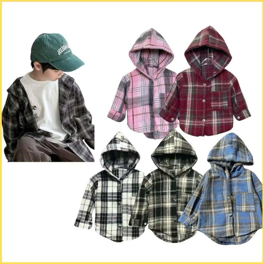 Áo Khoác Sơ Mi Trẻ Em Chất Nỉ Dạ Mềm Mịn Có Túi & Nón Rộng